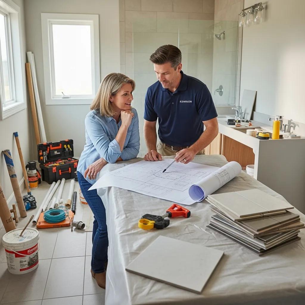Contractor consulting with homeowner on bathroom renovation plans