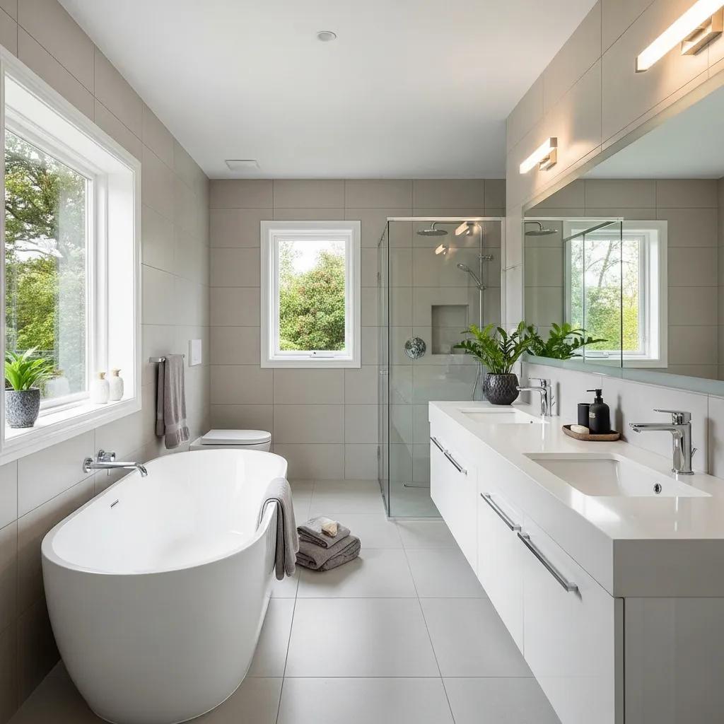 Modern bathroom remodel with freestanding bathtub and elegant fixtures