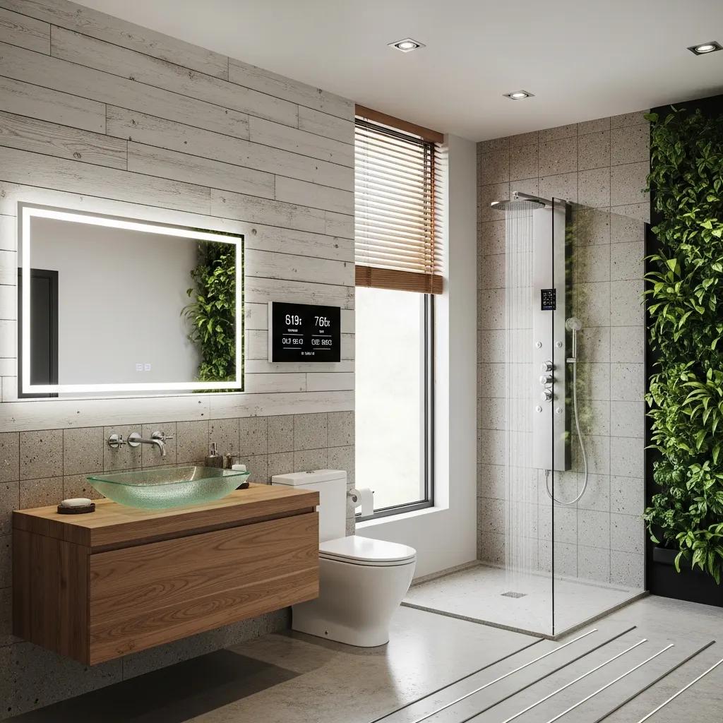 Modern bathroom with eco-friendly materials and smart technology features