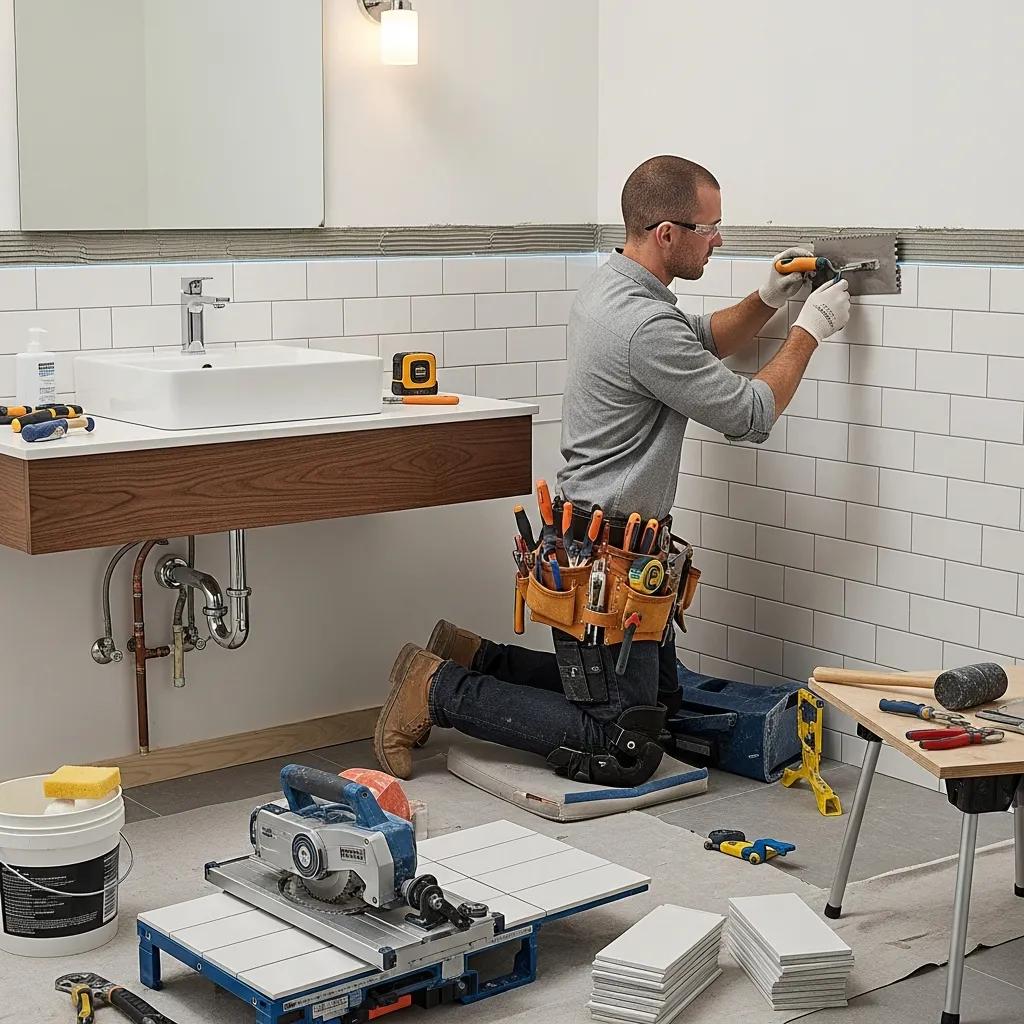 Professional contractor demonstrating quality craftsmanship during a bathroom remodel
