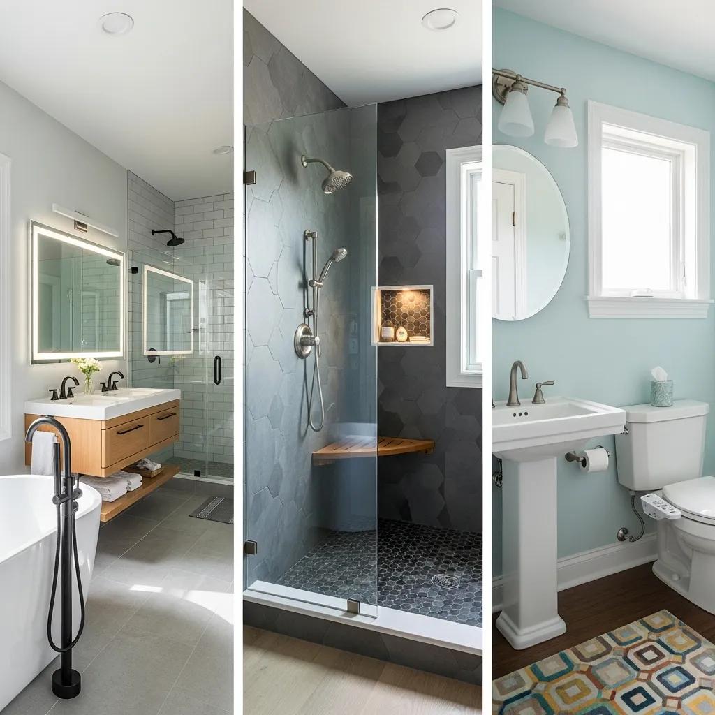 Visual comparison of bathroom remodeling projects showcasing diverse styles and costs
